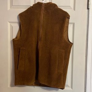 fleece brown warm vest w/ hood, oversized